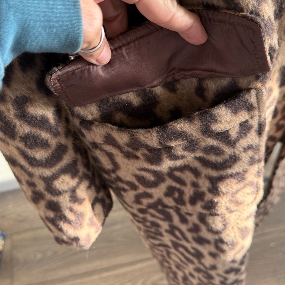 Leopard Print Long Coat structured shoulders Vtg - image 6